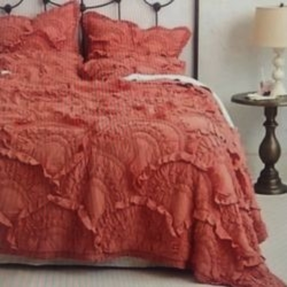 Rare Vintage Anthropologie Rivulets Quilt + Euro Shams | Real Cotton Quilt Boho